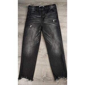 Celebrity‎ Pink Jeans Juniors 13/31 Black Distressed Raw Hem Ankle Crop Straight